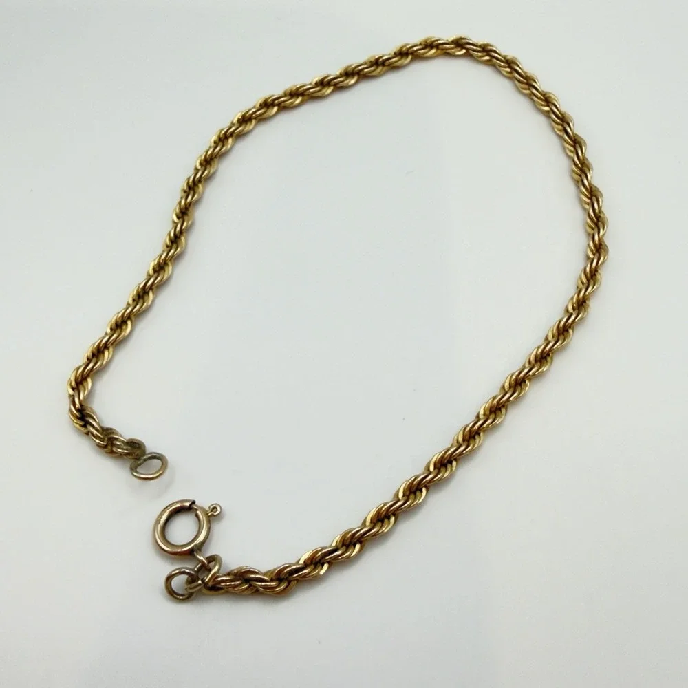 Vintage Yellow Gold Filled Rope Chain Link Bracelet 7